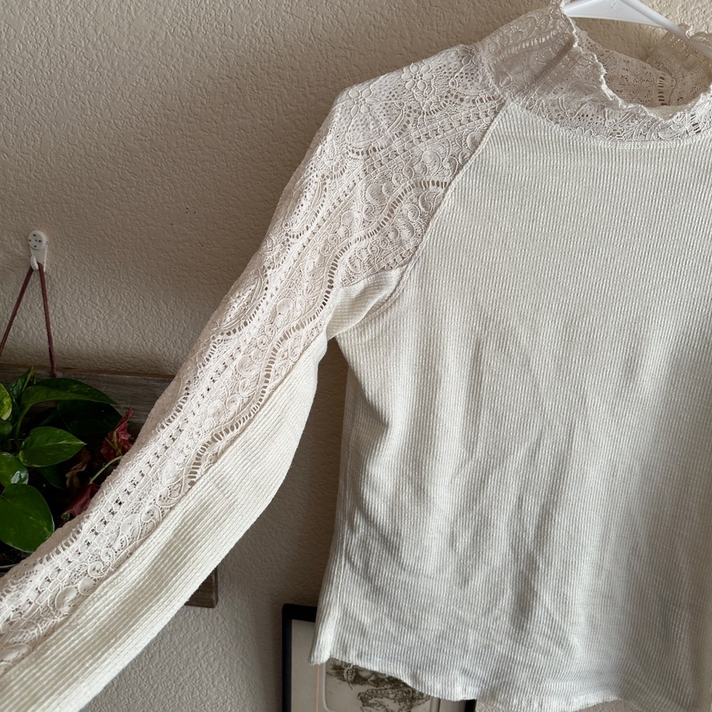 Free people white lace turtle neck long sleeve - Picture 3 of 4